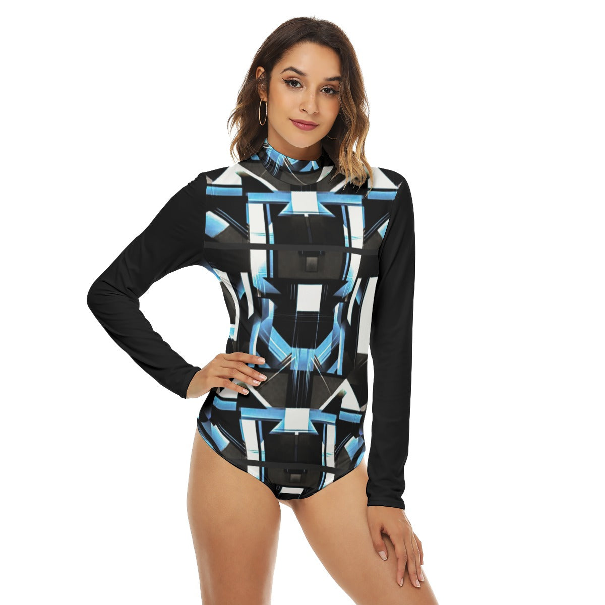 All-Over Print Women's Turtleneck Long Sleeve Bodysuit Yoycol
