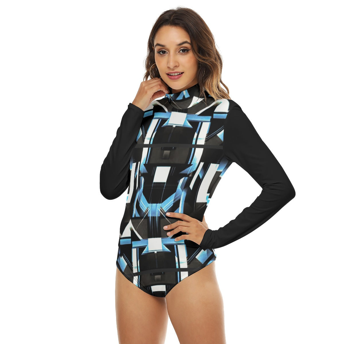 All-Over Print Women's Turtleneck Long Sleeve Bodysuit Yoycol