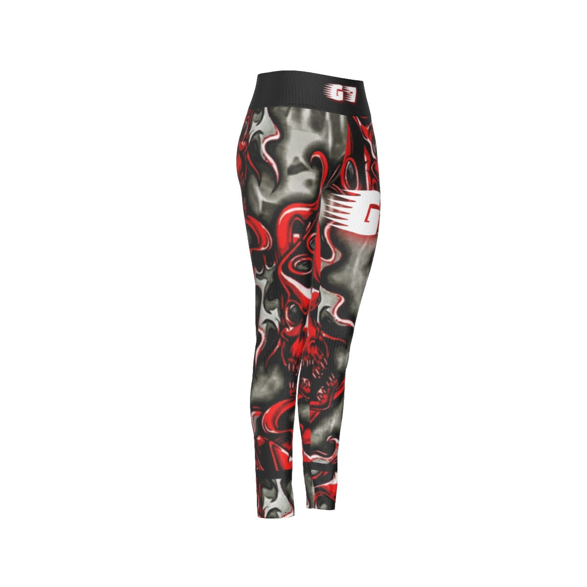 GMOB G7 Women's High Waist Leggings Side Stitch Closure (Red/Grey/Black) Yoycol