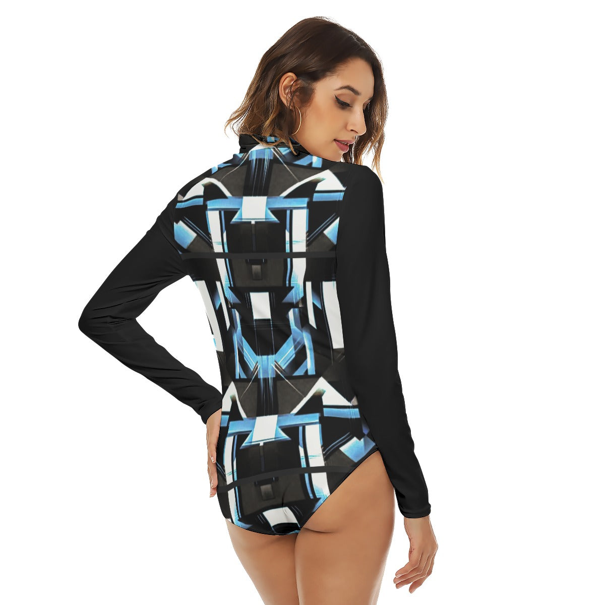 All-Over Print Women's Turtleneck Long Sleeve Bodysuit Yoycol