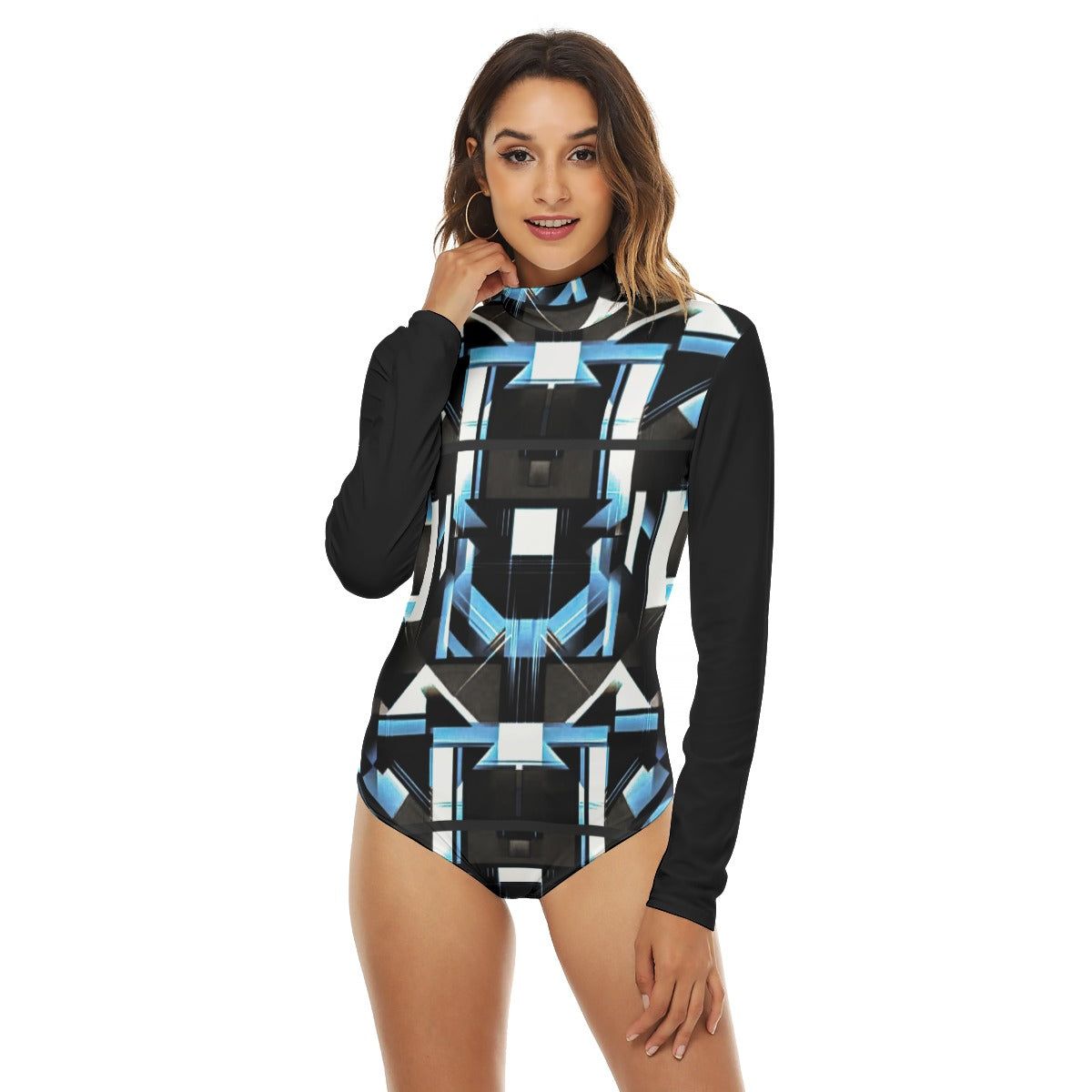 All-Over Print Women's Turtleneck Long Sleeve Bodysuit Yoycol