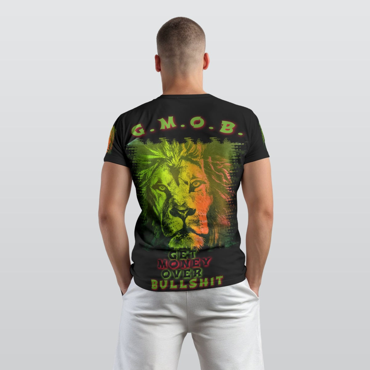 GMOB Fight The Lion Men's O-Neck T-Shirt (Black/Yellow/Red) Yoycol