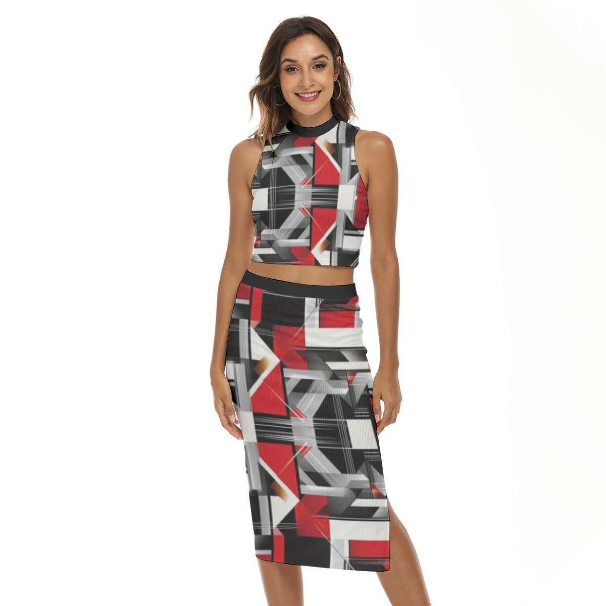 All-Over Print Women's Tank Top & Split High Skirt Set Yoycol
