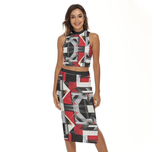 All-Over Print Women's Tank Top & Split High Skirt Set Yoycol