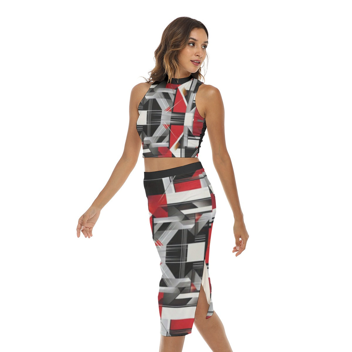 All-Over Print Women's Tank Top & Split High Skirt Set Yoycol