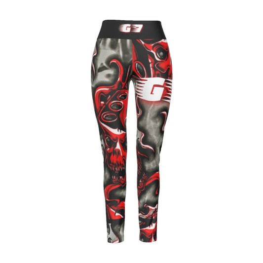 GMOB G7 Women's High Waist Leggings Side Stitch Closure (Red/Grey/Black) Yoycol