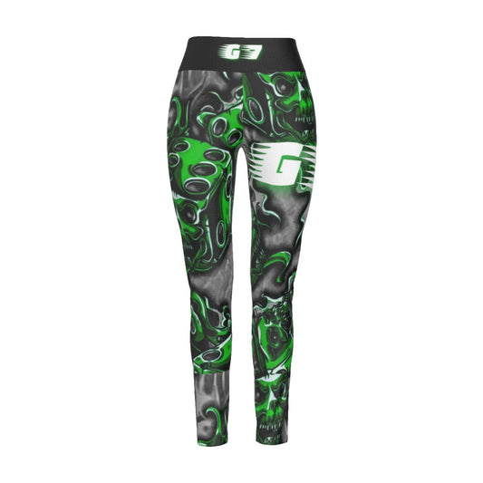 GMOB G7 Women's High Waist Leggings Side Stitch Closure (Green/Black/Grey) Yoycol