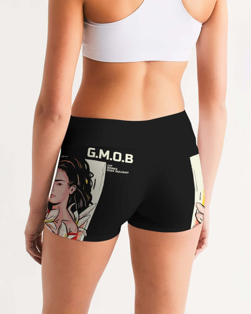 G.M.O.B. Women's Flower Girl Mid-Rise Yoga Shorts G.M.O.B HipHop Clothing