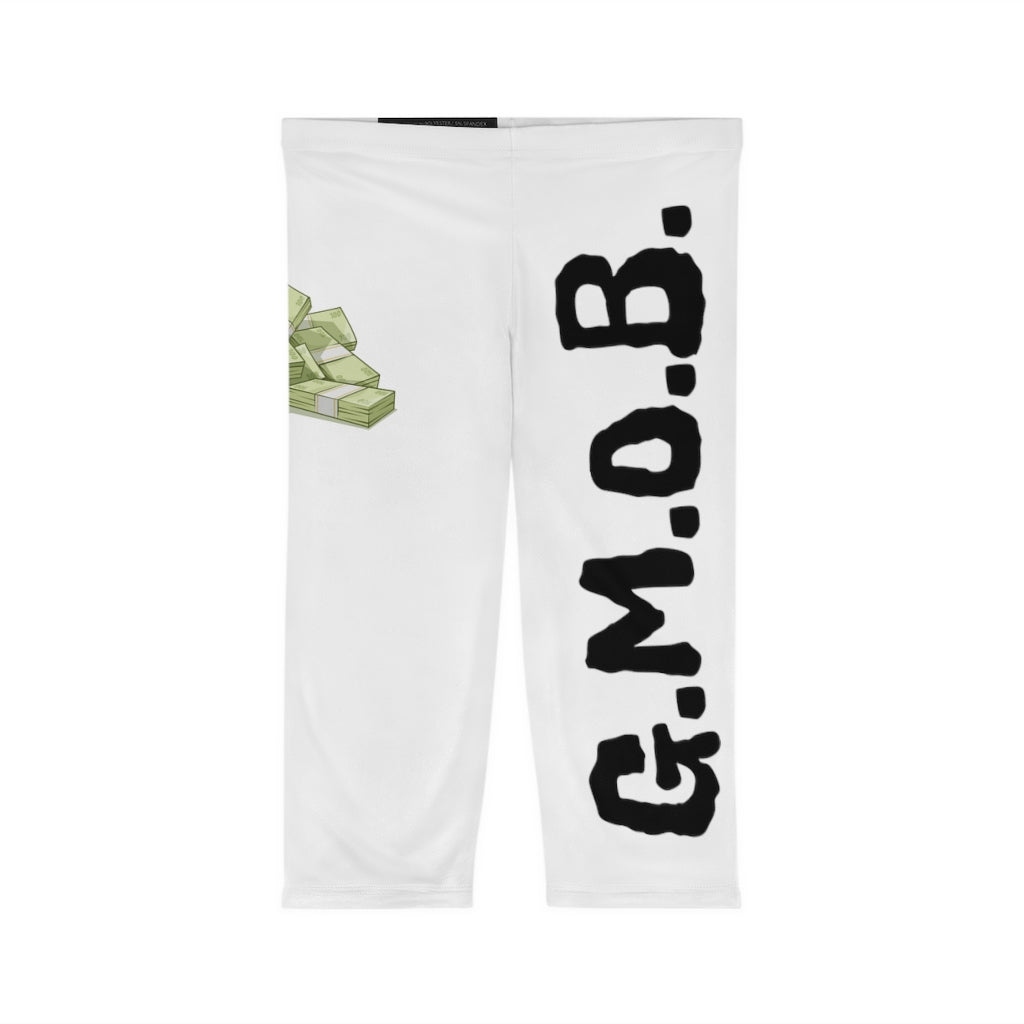 G.M.O.B. Women’s Capri Leggings (White/Black) Printify