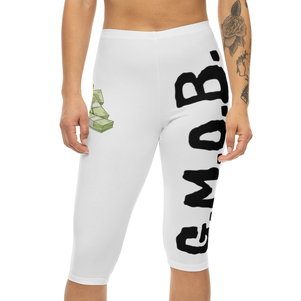 G.M.O.B. Women’s Capri Leggings (White/Black) Printify